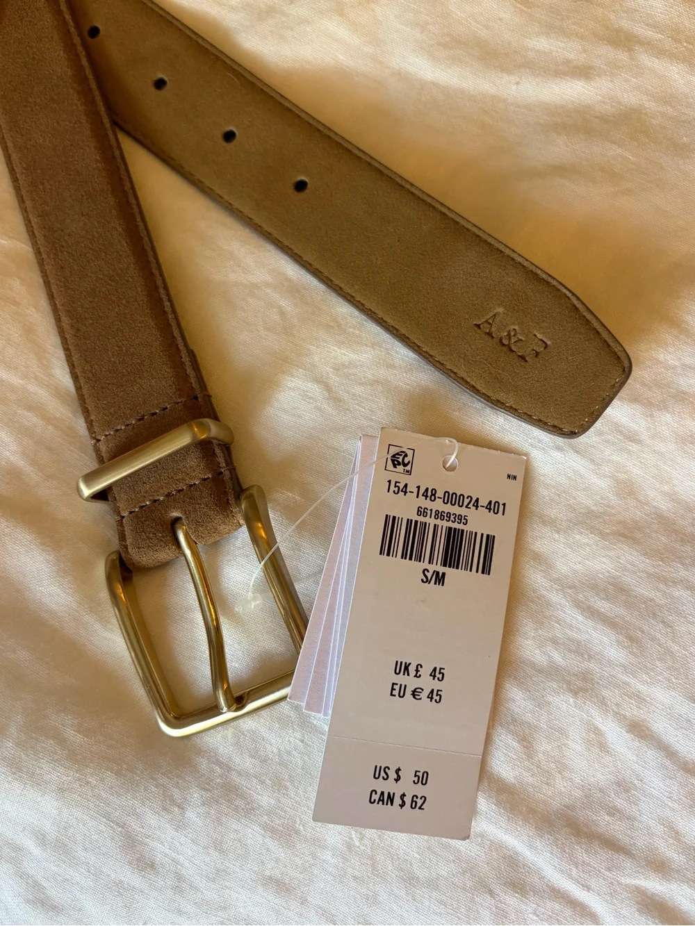NWT A&F S/M light brown suede belt